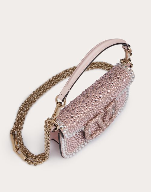Small Locò Shoulder Bag With Rhinestones for Woman in Crystal/rose