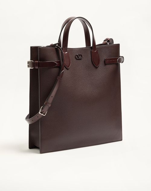 Valentino Garavani - Valentino Garavani Antibes Medium Tote Bag In Grained Leather - Dark Brown - Man - Totes