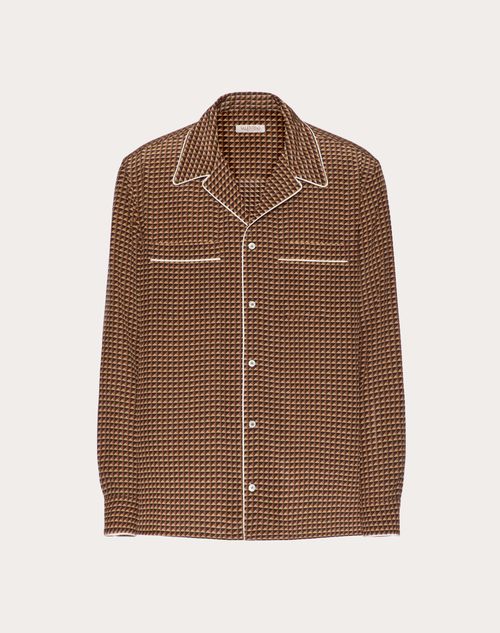 Valentino - Ministud Printed Silk Pajama Shirt - Brown - Man - Shirts