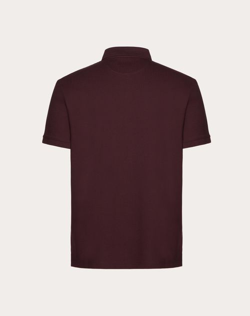 Valentino - Cotton Piqué Polo Shirt With Vlogo Signature Patch - Maroon - Man - T-shirts And Sweatshirts