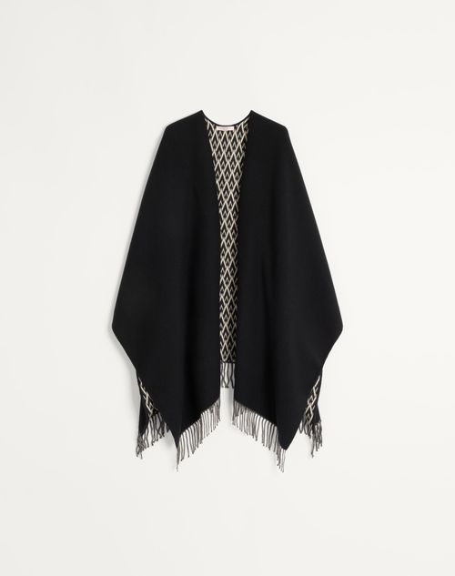 Valentino Garavani - Toute La V Poncho In Wool, Silk And Cashmere - Black/cream - Woman - Coats And Outerwear