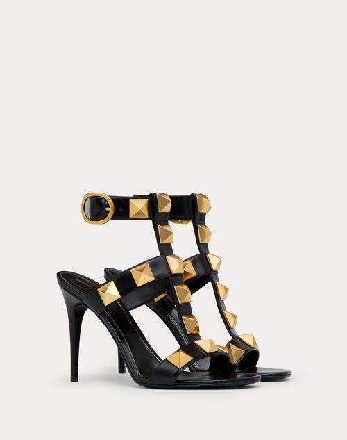 Valentino Garavani - Roman Stud Calfskin Sandal 100 Mm - Black - Woman - Roman Stud Sandals - Shoes