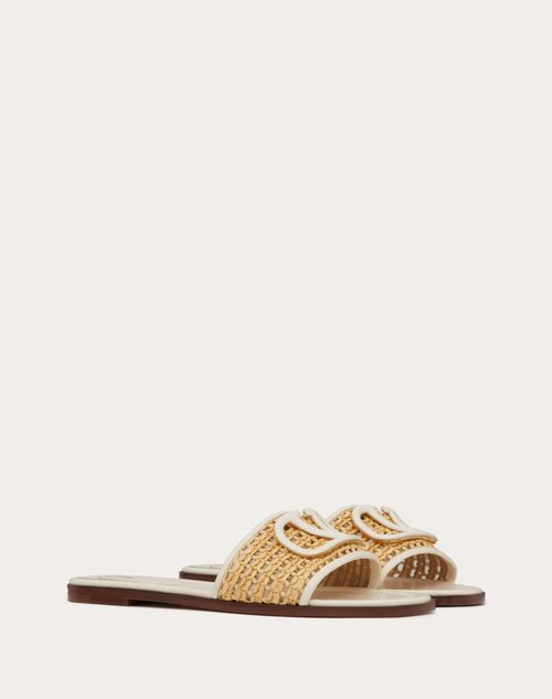 Valentino Garavani - Vlogo Signature Woven Raffia Slide Sandal 80mm - Natural/ivory - Woman - Slides And Thongs