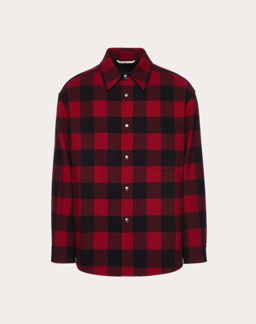 Valentino - Wool Check Overshirt With Valentino Embroidery - Red/black - Man - Outerwear