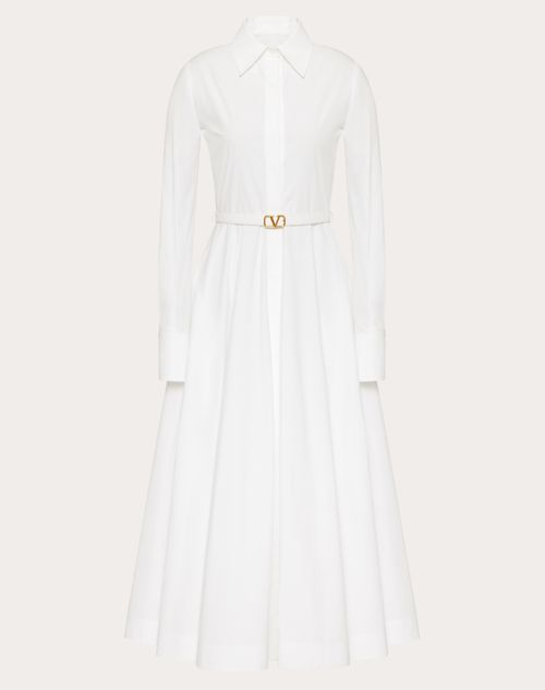 Valentino - Abito Midi In Cotton Popeline - Bianco - Donna - Abiti