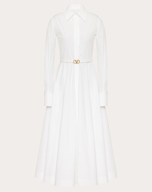 Valentino - Robe Mi-longue En Popeline De Coton - Blanc - Femme - Robes