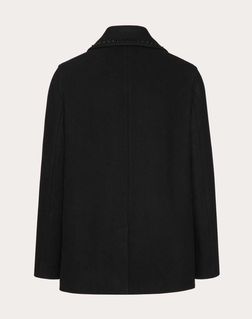 Valentino - Peacoat In Panno Di Lana Con Borchie Black Untitled - Nero - Uomo - Giacche E Piumini