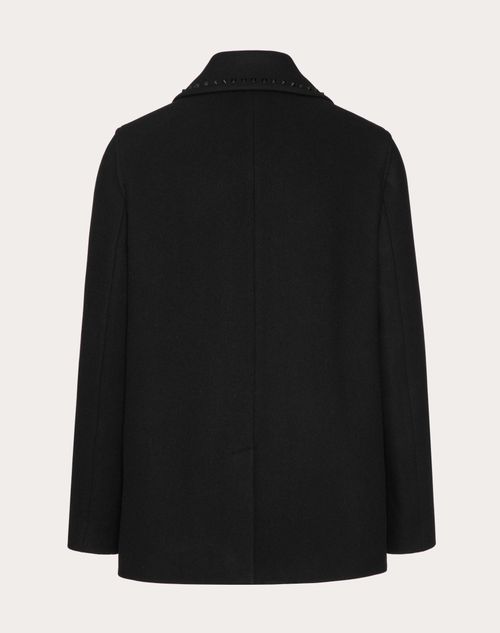 Valentino - Black Untitled Studded Wool Cloth Peacoat - Black - Man - Outerwear