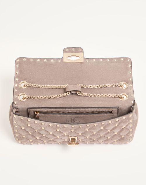 Valentino Garavani - Valentino Garavani Rockstud Spike Medium Suede Shoulder Bag - Grey - Woman - Shoulder Bags