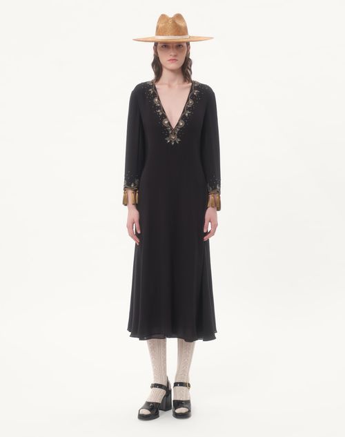 Valentino - Embroidered Light Georgette Midi Dress - Black/gold - Woman - Dresses