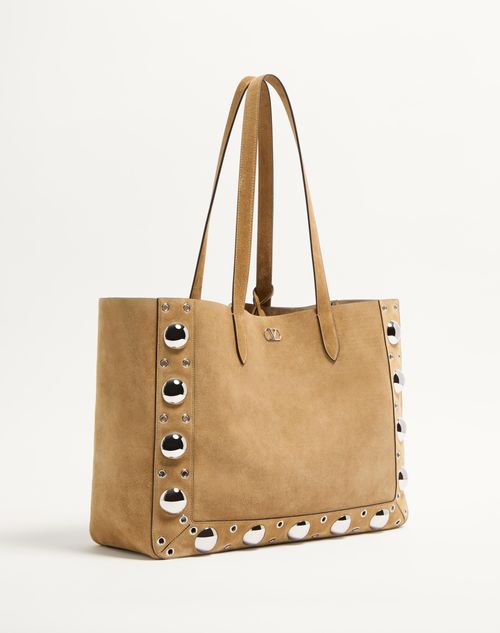 Valentino Garavani - Valentino Garavani Nellcôte Large Suede Shopping Bag - Havana Beige - Man - Totes