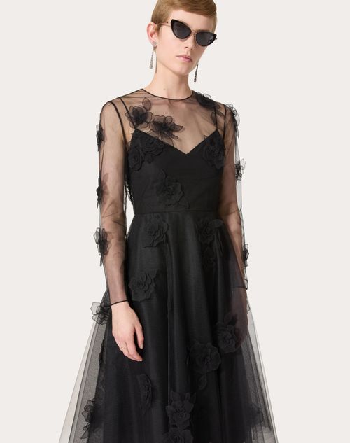 Tulle Illusione Embroidered Dress for Woman in Black Tulle Illusione Embroidered Dress for Woman in Black