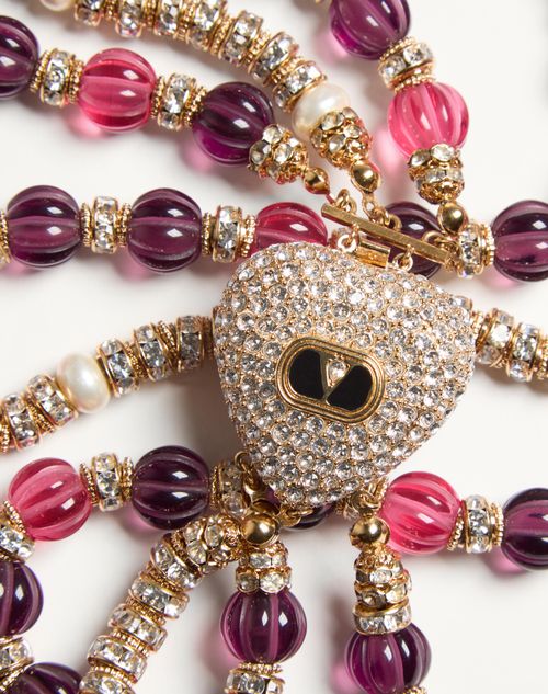 Valentino Garavani - Coeur Royal Necklace In Metal, Enamel, Fluted Glass, Pearls And Crystals - Gold/crystal - Woman - Jewelry