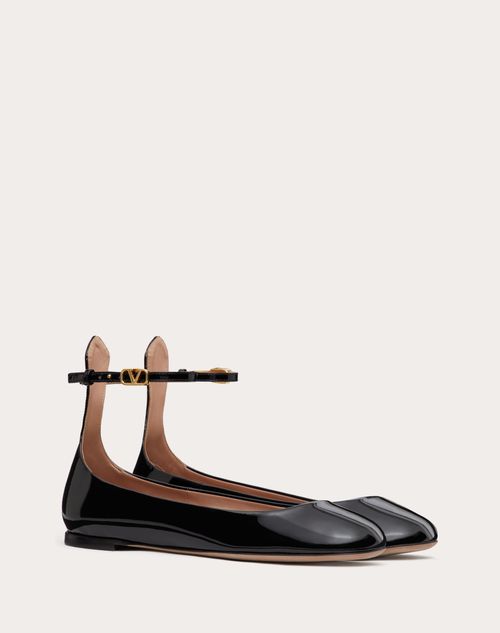 Valentino Garavani - Valentino Garavani Tan-go Patent Leather Ballerina - Black - Woman - Ballerinas