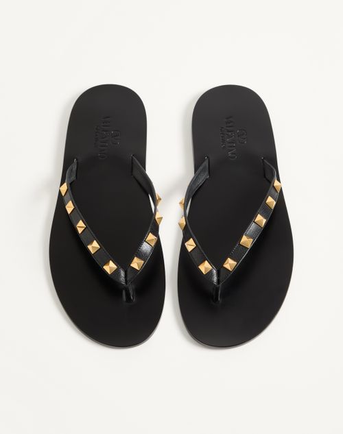 Valentino Garavani - Rockstud Goatskin Flip Flops - Black - Man - Sandals And Slides