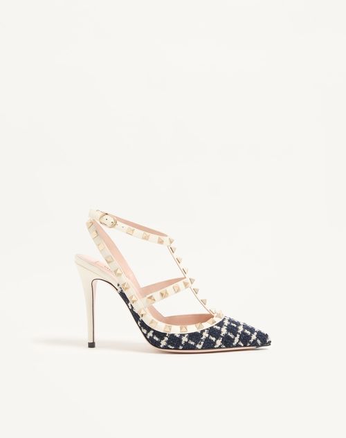 Valentino Garavani - Rockstud Pumps In Bouclé Fabric 100mm - Blue/ivory - Woman - Ready To Wear