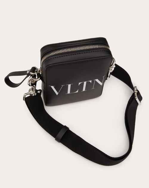 Small Vltn Leather Crossbody Bag for Man in Black/white