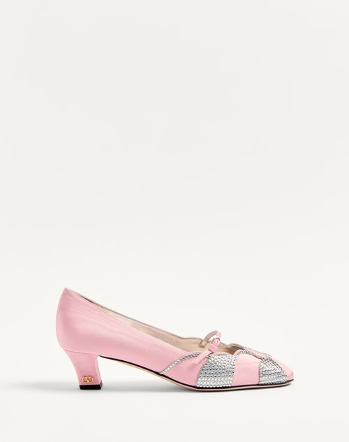 Valentino Garavani - Escarpins Bowow En Tissu Moiré Avec Cristaux, Talon : 45 mm - Rose/argent - Femme - Chaussures