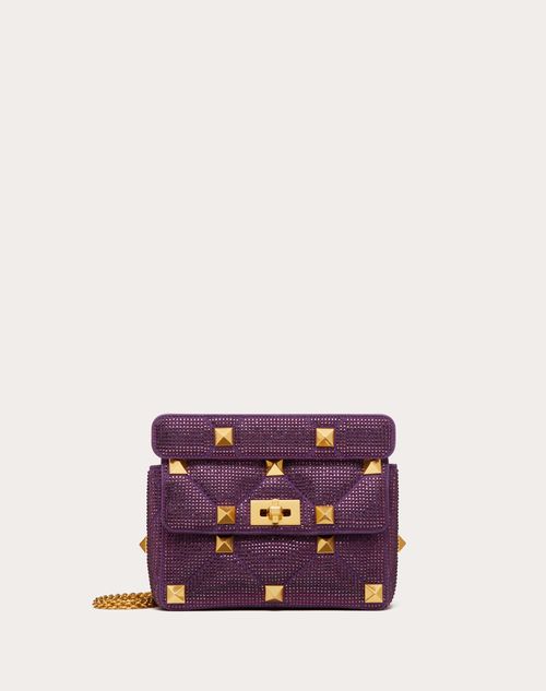 Valentino Garavani - Medium Roman Stud Bag With Chain And Rhinestones - Astral Purple - Woman - Valentino Garavani Roman Stud