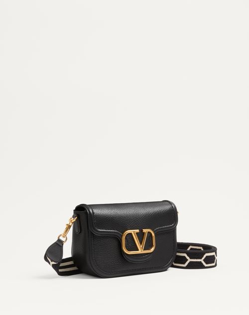 Valentino Garavani - Valentino Garavani Alltime Shoulder Bag In Grainy Calfskin With Jacquard Ribbon Strap - Black/white - Woman - Shelf - W Bags - New Loco