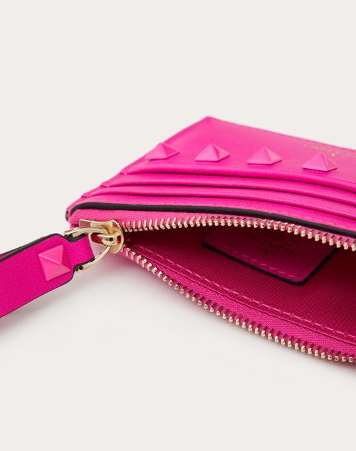 ROCKSTUD CALFSKIN CARDHOLDER WITH ZIPPER