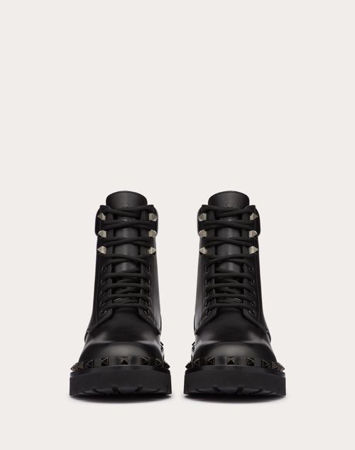Valentino Garavani - Rockstud Calfskin Combat Boot With Matching Studs 50mm - Black - Woman - Boots