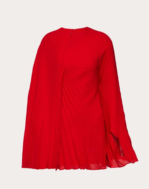 Valentino - Kurzes Kleid Aus Georgette - Rot - Frau - Kleider