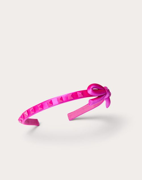 Rockstud Satin And Metal Headband for Woman in Pink Pp | Valentino NL