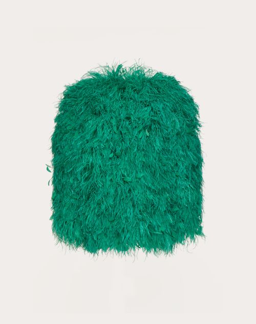 Valentino - Tulle Illusione Peacoat Embroidered With Feathers - Green - Woman - Coats And Outerwear