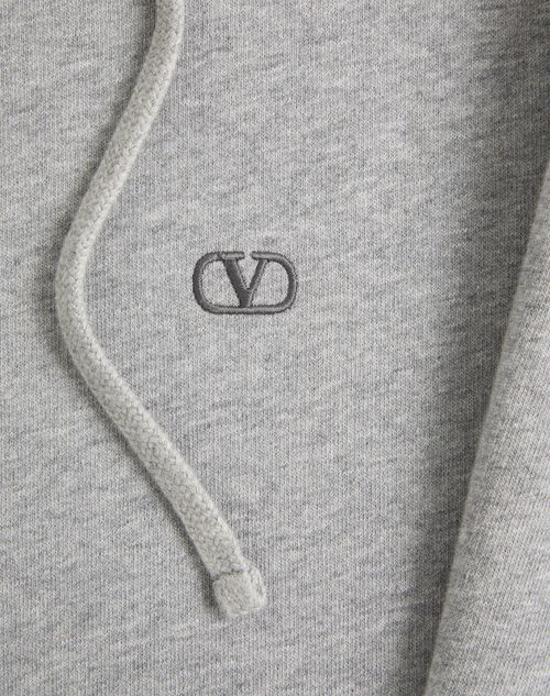Valentino - Valentino Cotton Hoodie With Vlogo Embroidery - Grey - Man - T-shirts And Sweatshirts