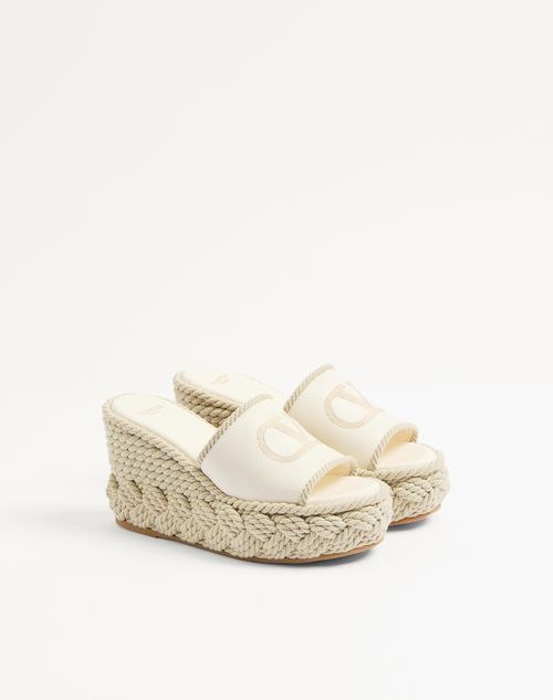 Valentino Garavani - Vlogo Torchon Wedge Slide In Nappa 100mm - Ivory - Woman - Espadrilles And Wedges