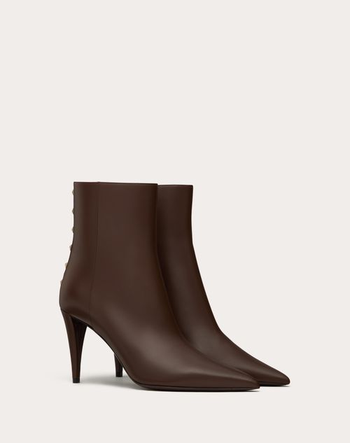 Valentino Garavani - Rockstud Calfskin Ankle Boot 90 Mm - Brown - Woman - Boots