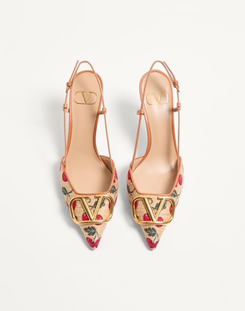 Valentino Garavani - Vlogo Signature Slingback Pumps In Cherryfic Pattern 80mm - Natural/red - Woman - Pumps