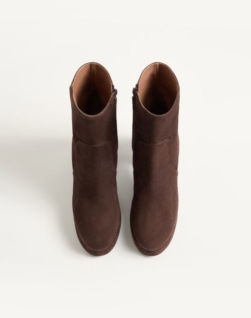 Valentino Garavani - Fawcette Platform Ankle Boot In Split Leather 90mm - Ebony - Woman - Boots And Ankle Boots