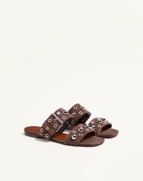 Valentino Garavani - Nellcôte Crust Leather Slide Sandal - Brown - Woman - Woman