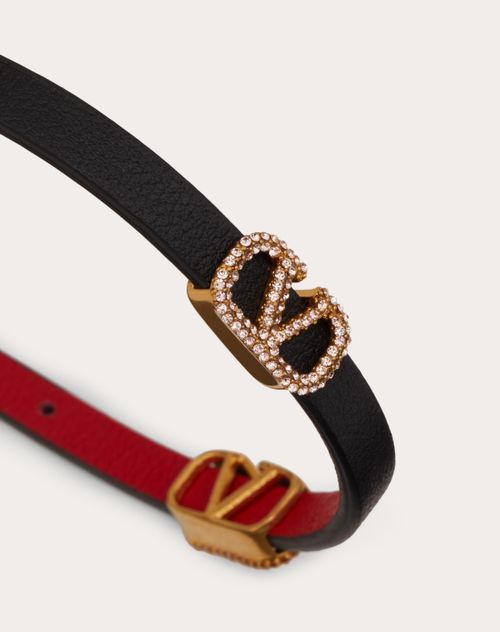 Signature Leather Bracelet Woman in Black/pure Red | Valentino US