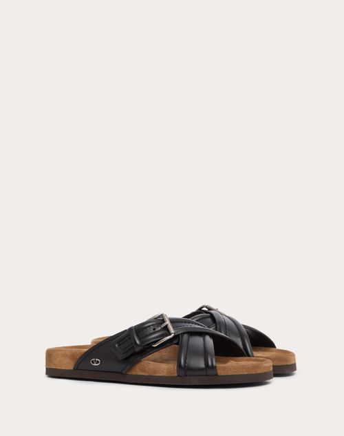 Valentino Garavani - Fussfriend Calfskin Leather Slide Sandal - Black - Man - Sandals