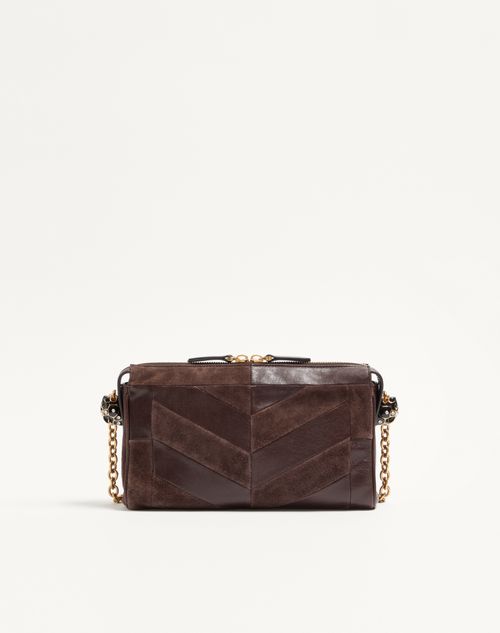Valentino Garavani - Valentino Garavani Panthea Small Shoulder Bag In Suede And Nappa With Chevron Pattern - Ebony - Woman - Shoulder Bags