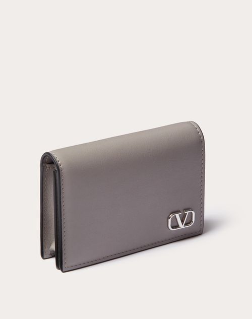 Valentino Garavani - Mini Vlogo Signature Calfskin Card Holder - Pearl Gray - Man - Wallets And Small Leather Goods