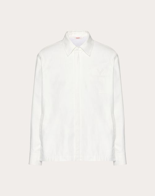 Valentino - Stretch Cotton Canvas Jacket With Rubberized V Detail - Ivory - Man - New Arrivals