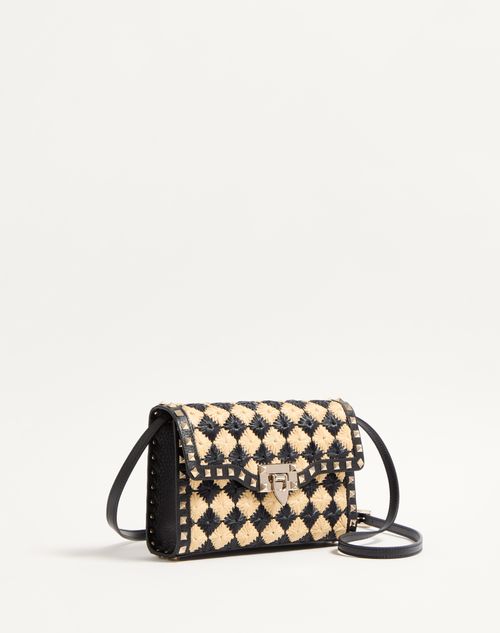 Valentino Garavani - Valentino Garavani Rockstud Small Shoulder Bag In Embroidered Synthetic Raffia - Natural/black - Woman - Rockstud - Bags