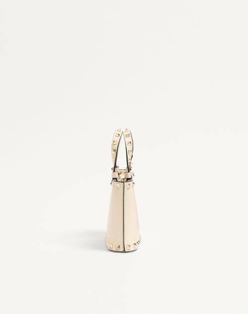 Valentino Garavani - Rockstud Mini Shopping Bag In Grainy Calfskin - Light Ivory - Woman - Totes