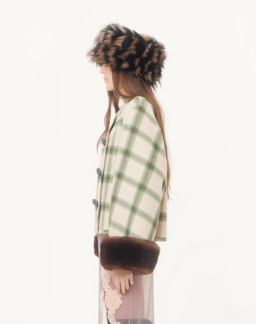 Valentino - Gabán De Macro Window Con Piel De Oveja - Vainilla/verde/marrón - Mujer - Abrigos Y Chaquetas