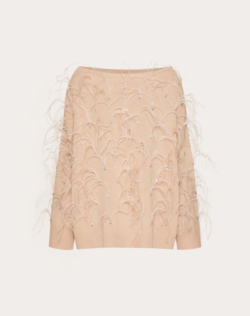 Valentino - Pull Brodé En Laine - Poudre - Femme - Maille