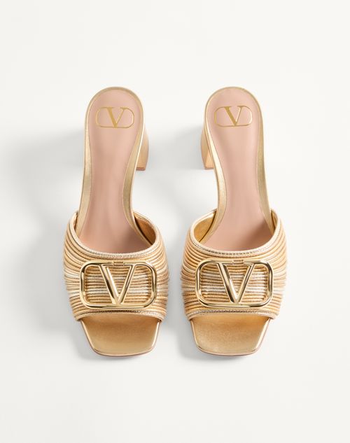 Valentino Garavani - Metallic Vlogo Signature Slide Sandal With Cornely Embroidery 60mm - Gold - Woman - Shelf - W Shoes - Summer Vlogo
