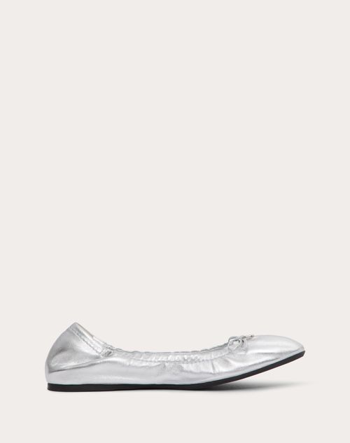 Valentino Garavani - Vlogo Signature Ballerina In Laminated Nappa Leather - Silver - Woman - Woman Shoes Sale