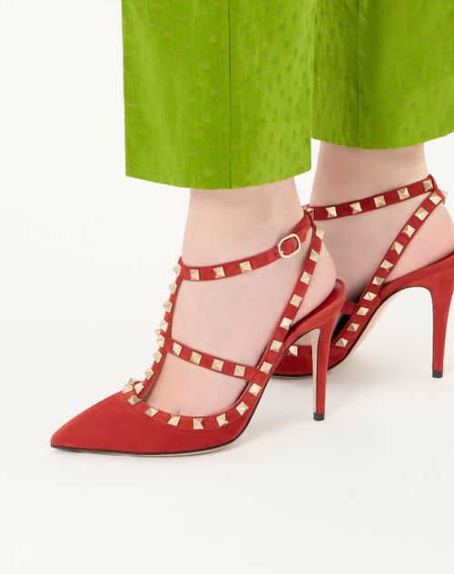 Valentino Garavani - ロックスタッズ スエード パンプス 100mm - レッド - ウィメンズ - パンプス