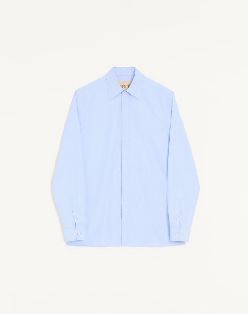 Chemise Fil À Fil Coton Broderie VLogo Bleu Ciel — Valentino