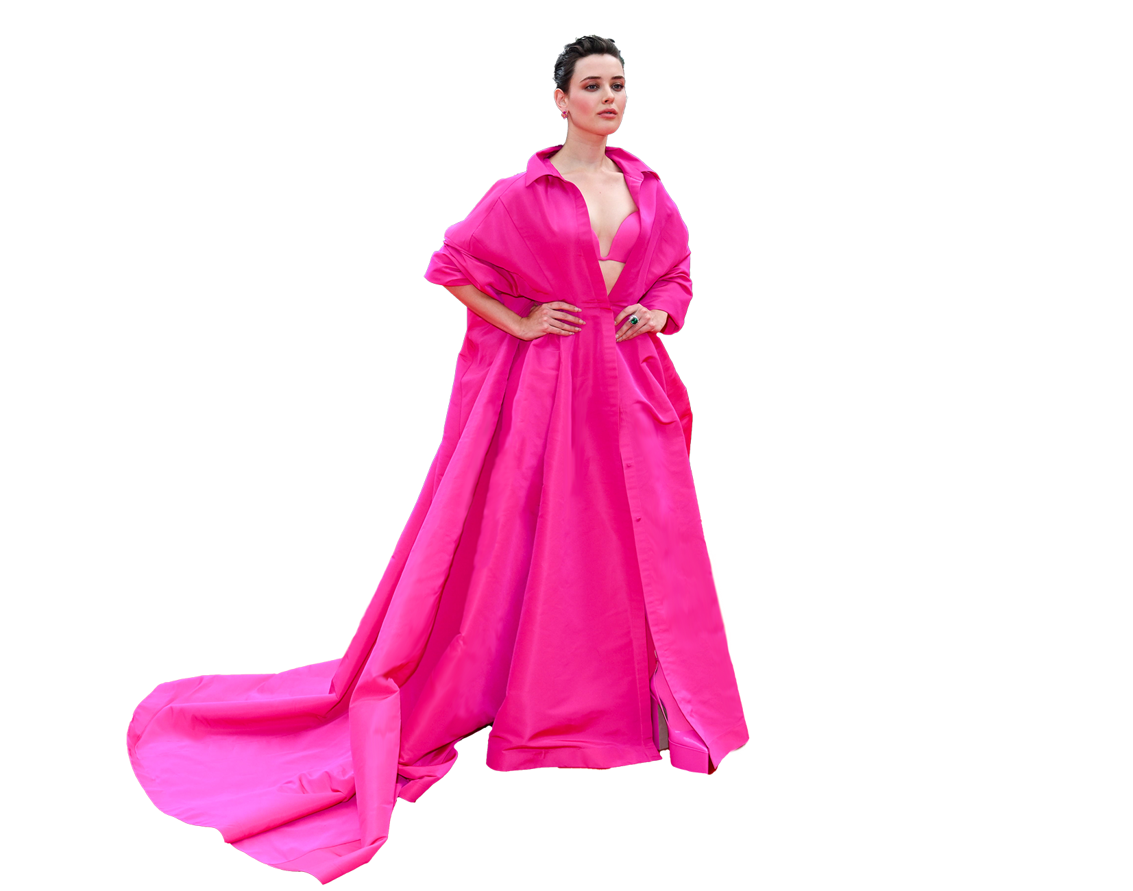 KATHERINE LANGFORD The actress attended the 75th Annual Cannes Film Festival in a look form the Valentino Pink PP Collection with tone-on-tone Valentino Garavani shoes.