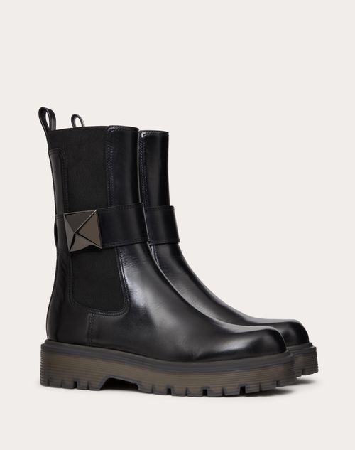 Valentino Garavani - Bota One Stud Tipo Beatle De Cuero De Becerro Con Tacón De 45 mm - Negro - Mujer - Botas